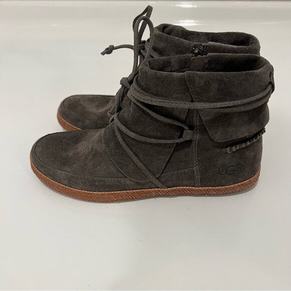 UGG Suede Gray Bootie Flat boot 6.5 NWOT - Picture 1 of 6